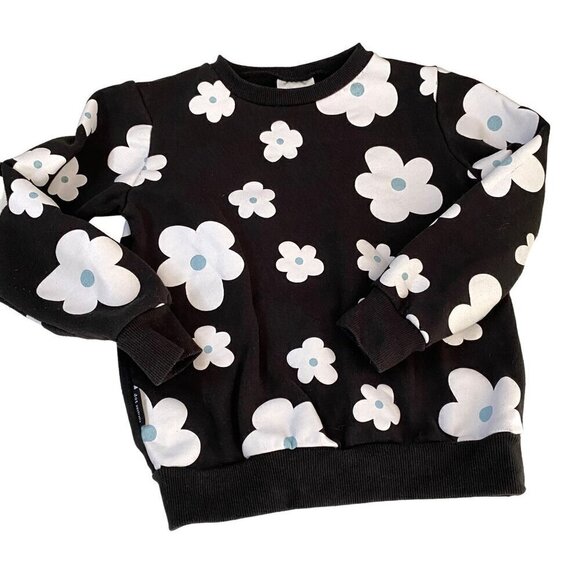 Nordstrom Dot Australia Flower Crewneck Sweatshirt Black/White/Blue Girls Size 6 - Picture 1 of 9